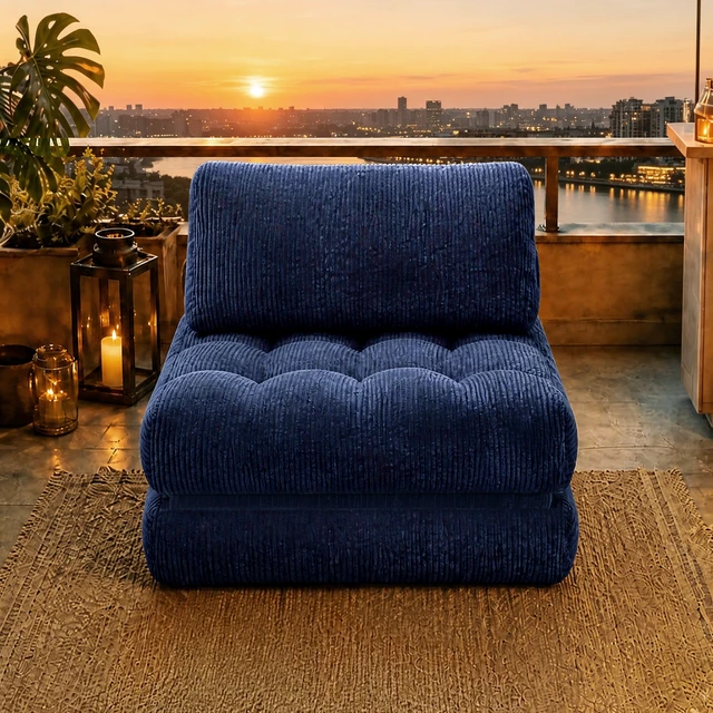 Alt view image 3 of 7 - 62.9 Inch Corduroy Fabric Beanbag Couch for Living, Fluffy Cloud Mini Couch Corduroy, Blue, Fabric and Foam, Bean Bag
