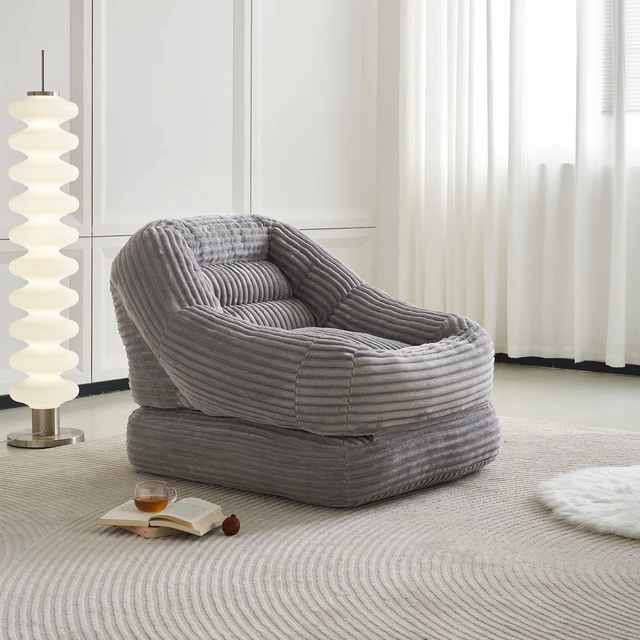 Alt view image 2 of 7 - 39.37 Inch Width Folding Lazy Sofa Bed Chair, Convertible Floor Lounge with Footrest Corduroy Accent Couch for Living