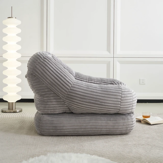 Alt view image 3 of 7 - 39.37 Inch Width Folding Lazy Sofa Bed Chair, Convertible Floor Lounge with Footrest Corduroy Accent Couch for Living