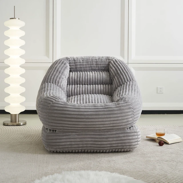 Alt view image 4 of 7 - 39.37 Inch Width Folding Lazy Sofa Bed Chair, Convertible Floor Lounge with Footrest Corduroy Accent Couch for Living