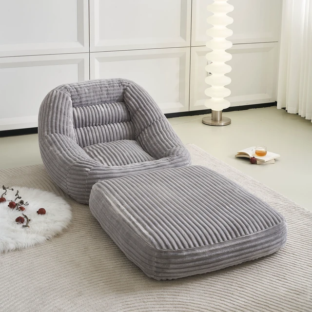 Alt view image 6 of 7 - 39.37 Inch Width Folding Lazy Sofa Bed Chair, Convertible Floor Lounge with Footrest Corduroy Accent Couch for Living