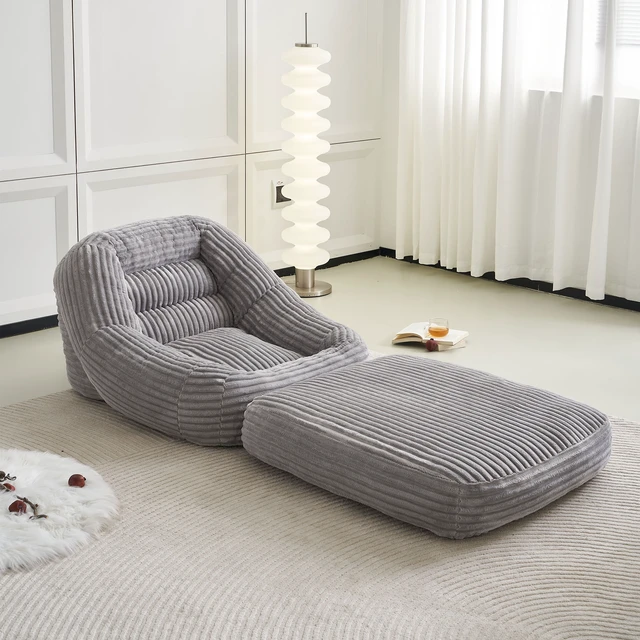 Alt view image 7 of 7 - 39.37 Inch Width Folding Lazy Sofa Bed Chair, Convertible Floor Lounge with Footrest Corduroy Accent Couch for Living