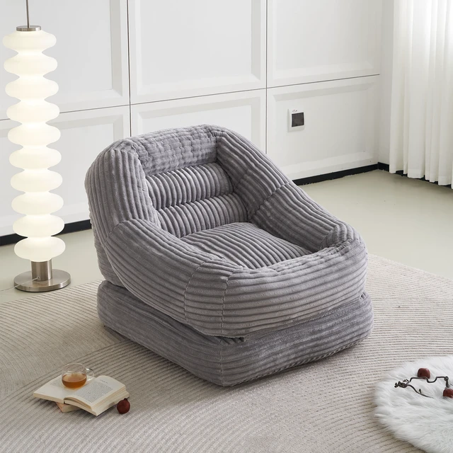 Alt view image 5 of 7 - 39.37 Inch Width Folding Lazy Sofa Bed Chair, Convertible Floor Lounge with Footrest Corduroy Accent Couch for Living