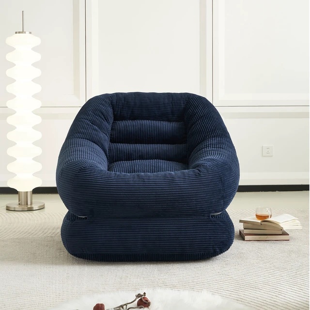 Alt view image 2 of 7 - 39.37 Inch Width Folding Lazy Sofa Bed Chair, Convertible Floor Lounge with Footrest Corduroy Accent Couch for Living