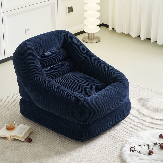 Alt view image 3 of 7 - 39.37 Inch Width Folding Lazy Sofa Bed Chair, Convertible Floor Lounge with Footrest Corduroy Accent Couch for Living