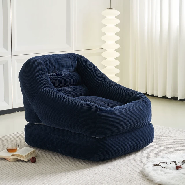 Alt view image 4 of 7 - 39.37 Inch Width Folding Lazy Sofa Bed Chair, Convertible Floor Lounge with Footrest Corduroy Accent Couch for Living