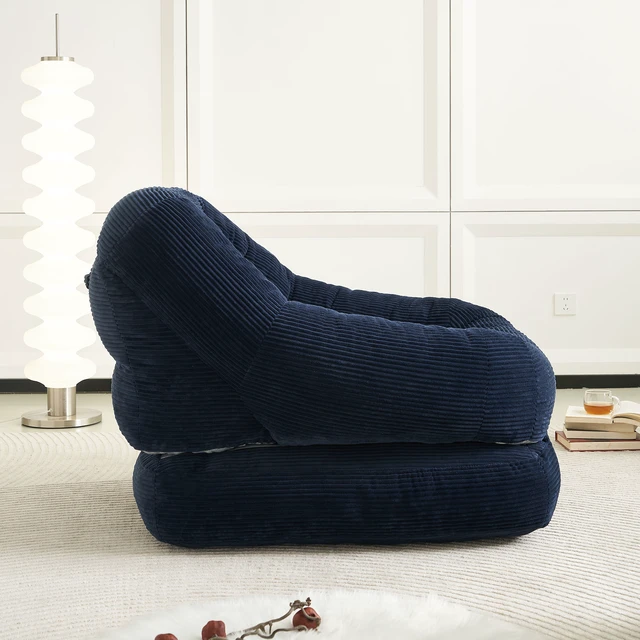 Alt view image 5 of 7 - 39.37 Inch Width Folding Lazy Sofa Bed Chair, Convertible Floor Lounge with Footrest Corduroy Accent Couch for Living