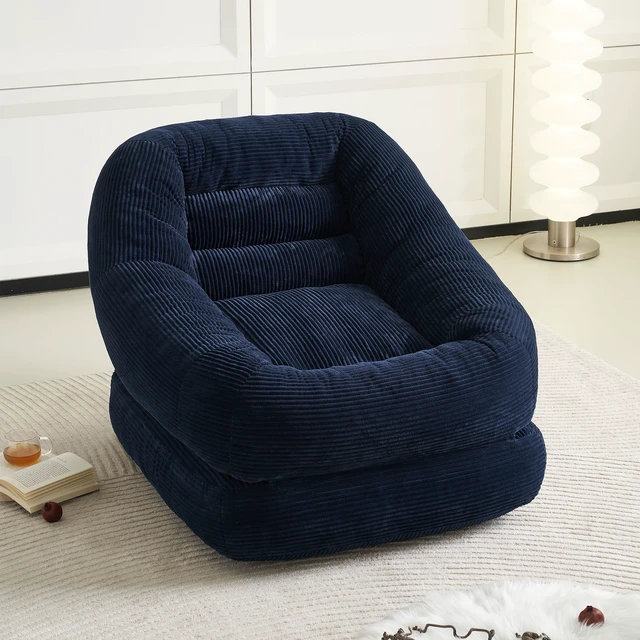 Alt view image 6 of 7 - 39.37 Inch Width Folding Lazy Sofa Bed Chair, Convertible Floor Lounge with Footrest Corduroy Accent Couch for Living