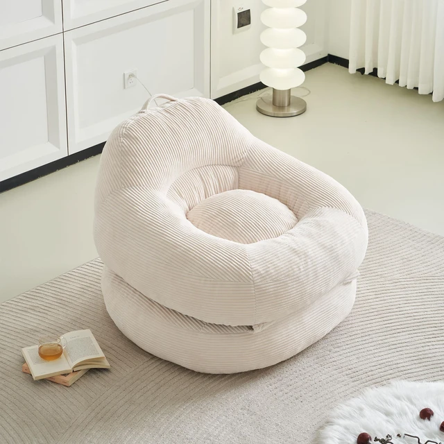 Main image of 39.37 Inch Width Corduroy Bean Bag Chair Bed, Folding Lazy Sofa Chair with Handle Convertible Lounge Sleeper Bed