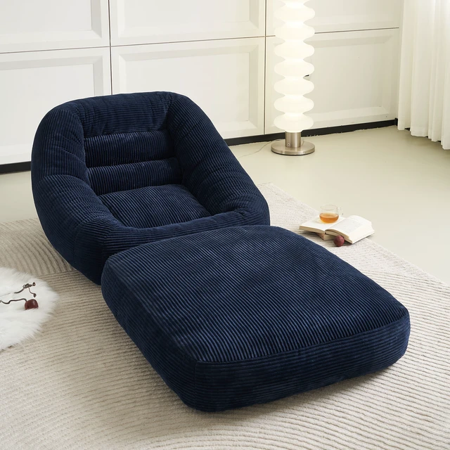 Alt view image 7 of 7 - 39.37 Inch Width Folding Lazy Sofa Bed Chair, Convertible Floor Lounge with Footrest Corduroy Accent Couch for Living