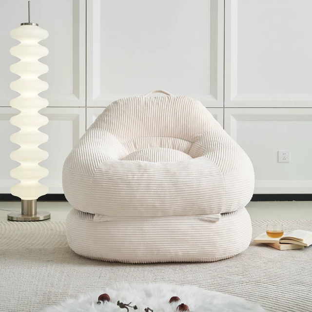 Alt view image 2 of 7 - 39.37 Inch Width Corduroy Bean Bag Chair Bed, Folding Lazy Sofa Chair with Handle Convertible Lounge Sleeper Bed