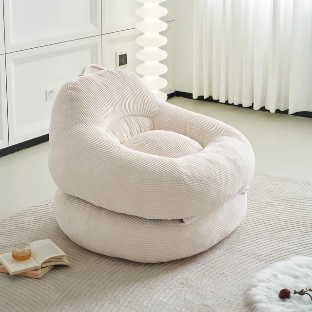 Alt view image 3 of 7 - 39.37 Inch Width Corduroy Bean Bag Chair Bed, Folding Lazy Sofa Chair with Handle Convertible Lounge Sleeper Bed