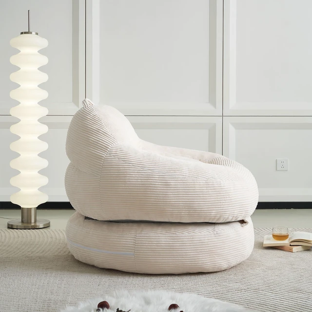 Alt view image 5 of 7 - 39.37 Inch Width Corduroy Bean Bag Chair Bed, Folding Lazy Sofa Chair with Handle Convertible Lounge Sleeper Bed