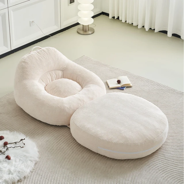 Alt view image 6 of 7 - 39.37 Inch Width Corduroy Bean Bag Chair Bed, Folding Lazy Sofa Chair with Handle Convertible Lounge Sleeper Bed