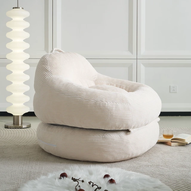 Alt view image 4 of 7 - 39.37 Inch Width Corduroy Bean Bag Chair Bed, Folding Lazy Sofa Chair with Handle Convertible Lounge Sleeper Bed