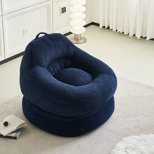 Alt view image 3 of 7 - 39.37 Inch Width Corduroy Bean Bag Chair Bed, Folding Lazy Sofa Chair with Handle Convertible Lounge Sleeper Bed