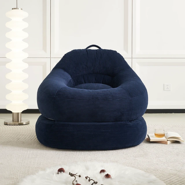 Alt view image 2 of 7 - 39.37 Inch Width Corduroy Bean Bag Chair Bed, Folding Lazy Sofa Chair with Handle Convertible Lounge Sleeper Bed