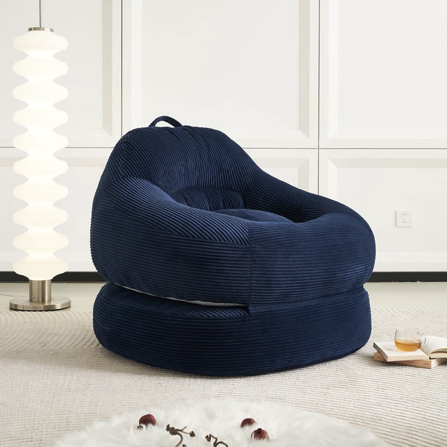 Alt view image 6 of 7 - 39.37 Inch Width Corduroy Bean Bag Chair Bed, Folding Lazy Sofa Chair with Handle Convertible Lounge Sleeper Bed
