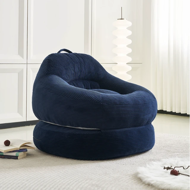 Alt view image 4 of 7 - 39.37 Inch Width Corduroy Bean Bag Chair Bed, Folding Lazy Sofa Chair with Handle Convertible Lounge Sleeper Bed