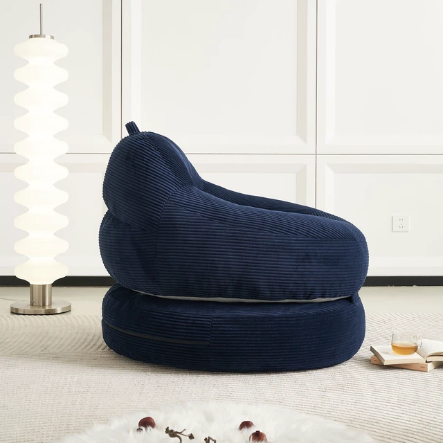 Alt view image 5 of 7 - 39.37 Inch Width Corduroy Bean Bag Chair Bed, Folding Lazy Sofa Chair with Handle Convertible Lounge Sleeper Bed