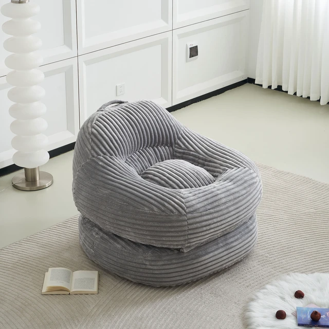 Alt view image 2 of 7 - 39.37 Inch Width Corduroy Bean Bag Chair Bed, Folding Lazy Sofa Chair with Handle Convertible Lounge Sleeper Bed