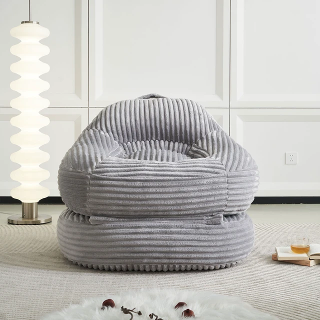 Alt view image 3 of 7 - 39.37 Inch Width Corduroy Bean Bag Chair Bed, Folding Lazy Sofa Chair with Handle Convertible Lounge Sleeper Bed