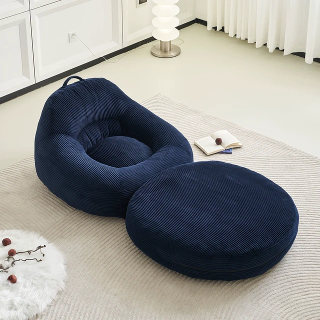 Alt view image 7 of 7 - 39.37 Inch Width Corduroy Bean Bag Chair Bed, Folding Lazy Sofa Chair with Handle Convertible Lounge Sleeper Bed