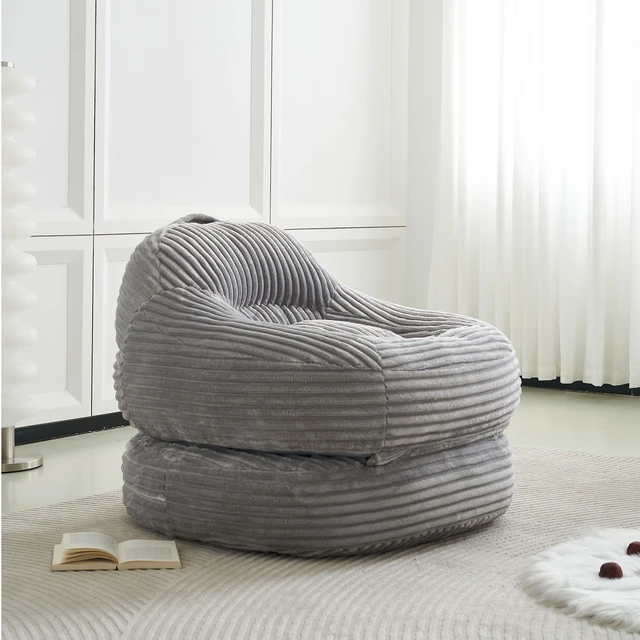 Alt view image 4 of 7 - 39.37 Inch Width Corduroy Bean Bag Chair Bed, Folding Lazy Sofa Chair with Handle Convertible Lounge Sleeper Bed