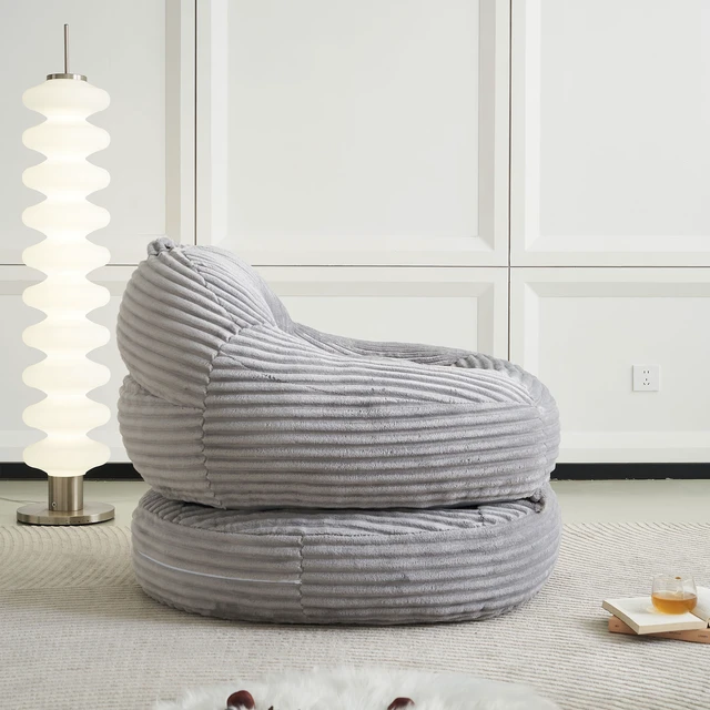 Alt view image 6 of 7 - 39.37 Inch Width Corduroy Bean Bag Chair Bed, Folding Lazy Sofa Chair with Handle Convertible Lounge Sleeper Bed
