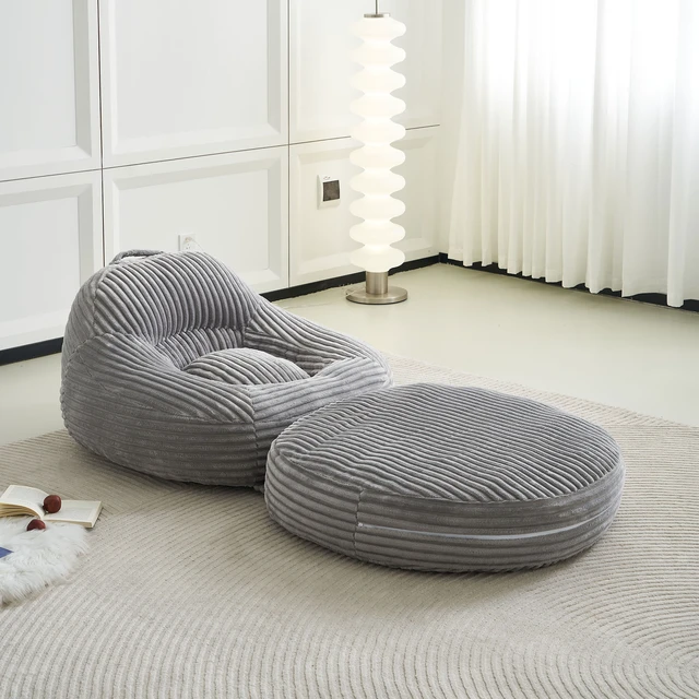 Alt view image 7 of 7 - 39.37 Inch Width Corduroy Bean Bag Chair Bed, Folding Lazy Sofa Chair with Handle Convertible Lounge Sleeper Bed