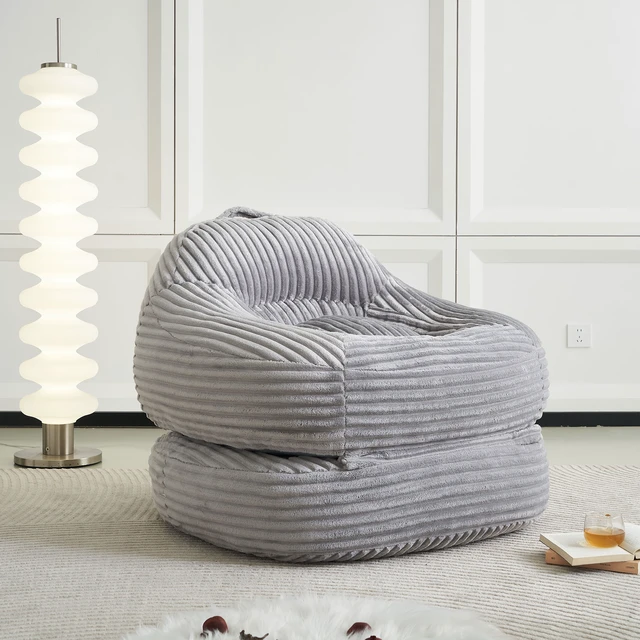 Alt view image 5 of 7 - 39.37 Inch Width Corduroy Bean Bag Chair Bed, Folding Lazy Sofa Chair with Handle Convertible Lounge Sleeper Bed