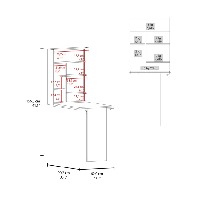 Alt view image 7 of 7 - Wall-Mounted Bar Cabinet with Fold Down Table, Dark Oak, Particle Board