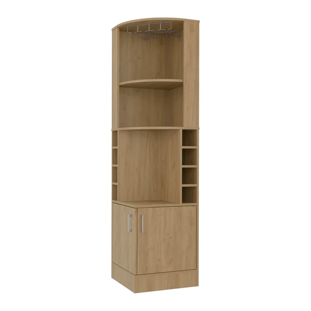 Alt view image 3 of 7 - Corner Bar Cabinet with Wine Storage and Glass Rack, Oak, Particle Board