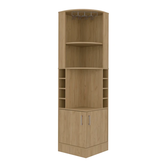 Alt view image 4 of 7 - Corner Bar Cabinet with Wine Storage and Glass Rack, Oak, Particle Board