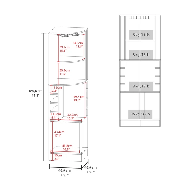 Alt view image 6 of 7 - Corner Bar Cabinet with Wine Storage and Glass Rack, Oak, Particle Board