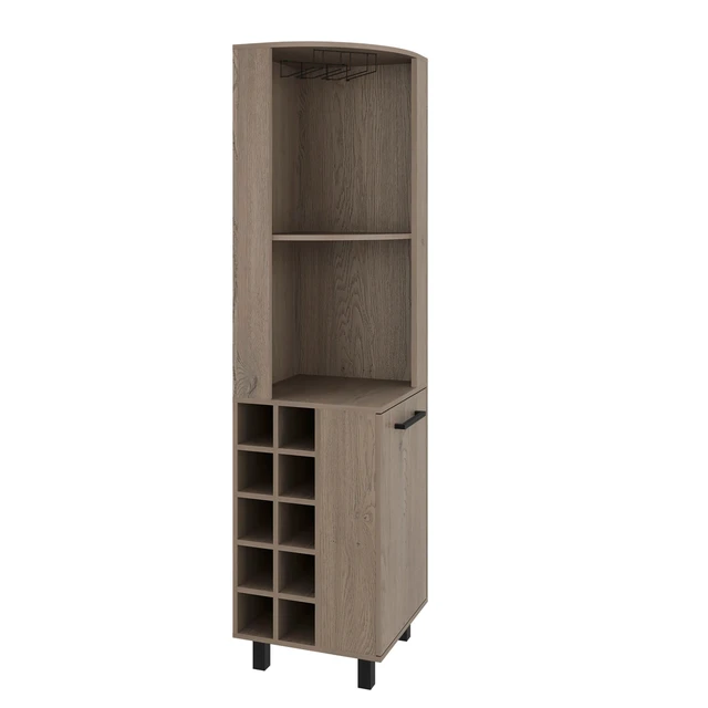 Alt view image 3 of 7 - Corner Bar Cabinet with Wine Bottle Storage and Stemware Rack, Dark Oak, Particle Board