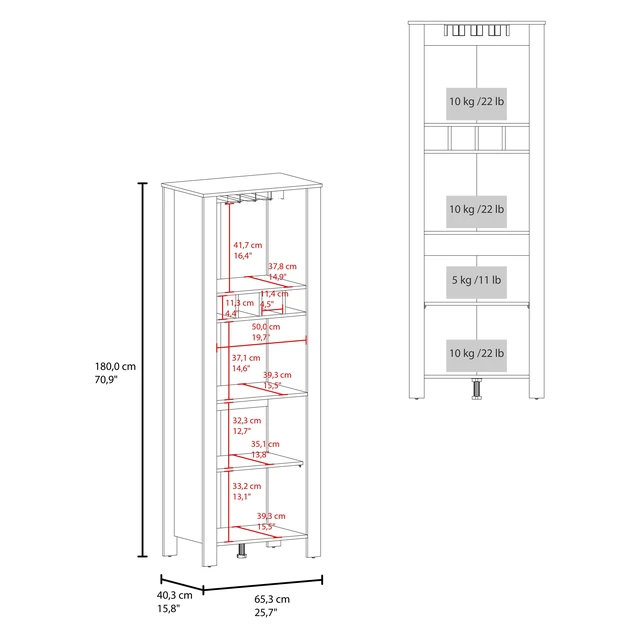 Alt view image 4 of 7 - One Door Bar Cabinet with 2 Shelves, Open Storage 4 Bottle Racks and Glass Cup Holders, Grayish, Particle Board