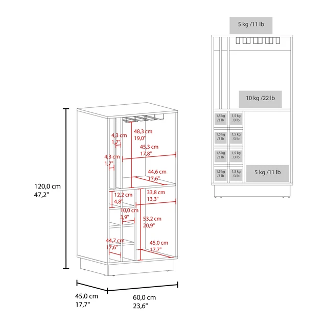 Alt view image 4 of 7 - Bar Cabinet with Wine Bottle Storage, Glass Holder Shelves and Cabinet Doors, Dark Oak, Particle Board