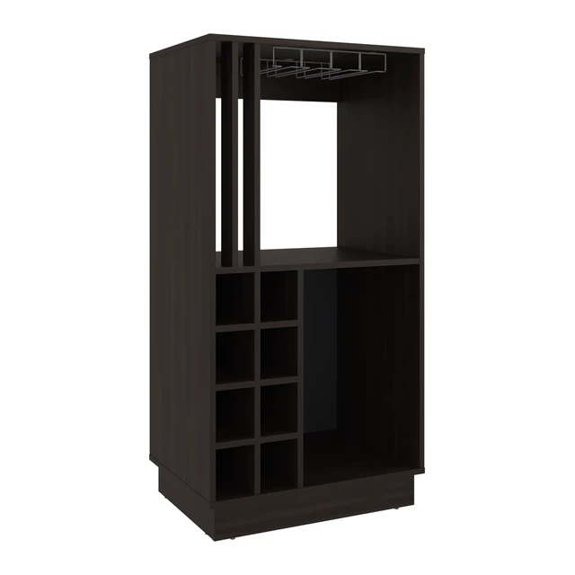 Alt view image 6 of 7 - Bar Cabinet with Wine Bottle Storage, Glass Holder Shelves and Cabinet Doors, Dark Oak, Particle Board