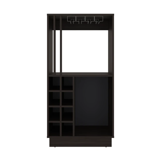 Alt view image 7 of 7 - Bar Cabinet with Wine Bottle Storage, Glass Holder Shelves and Cabinet Doors, Dark Oak, Particle Board
