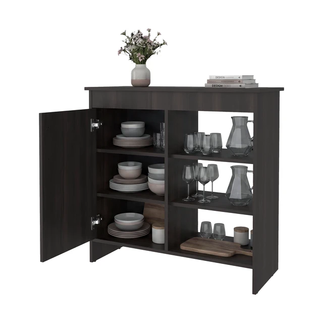 Alt view image 5 of 7 - Dago Sideboard Storage Cabinet with 2 Doors, Interior Shelves Accent Buffet Cabinet for Dining, Dark Oak, Particle Board