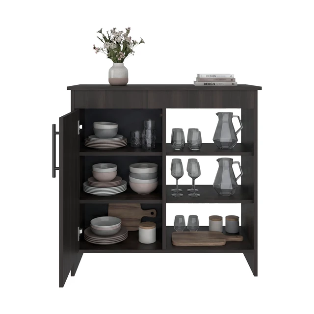 Alt view image 7 of 7 - Dago Sideboard Storage Cabinet with 2 Doors, Interior Shelves Accent Buffet Cabinet for Dining, Dark Oak, Particle Board