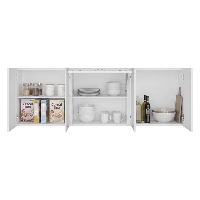 Alt view image 3 of 7 - Wall-Mounted Kitchen 5 Door Cabinet with Interior Storage Shelves and Open Middle Shelf, White, Particle Board