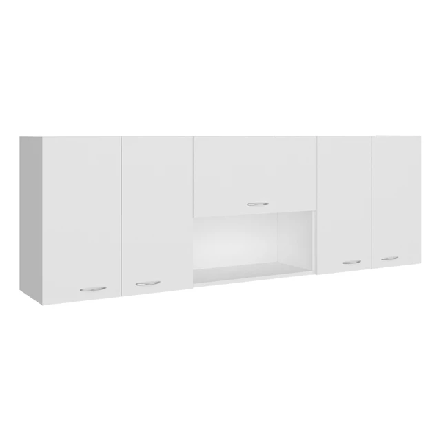 Alt view image 6 of 7 - Wall-Mounted Kitchen 5 Door Cabinet with Interior Storage Shelves and Open Middle Shelf, White, Particle Board