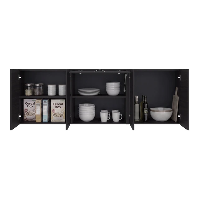 Alt view image 3 of 7 - Wall-Mounted Kitchen 5 Door Cabinet with Interior Storage Shelves and Open Middle Shelf, Dark Brown, Particle Board