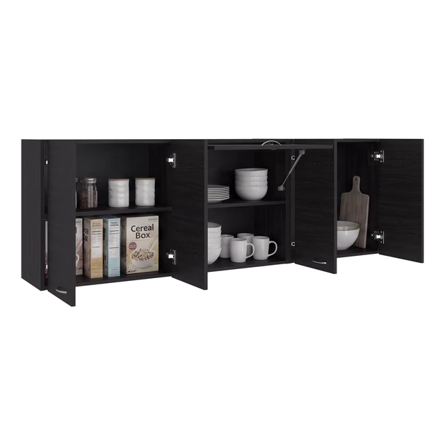 Alt view image 6 of 7 - Wall-Mounted Kitchen 5 Door Cabinet with Interior Storage Shelves and Open Middle Shelf, Dark Brown, Particle Board