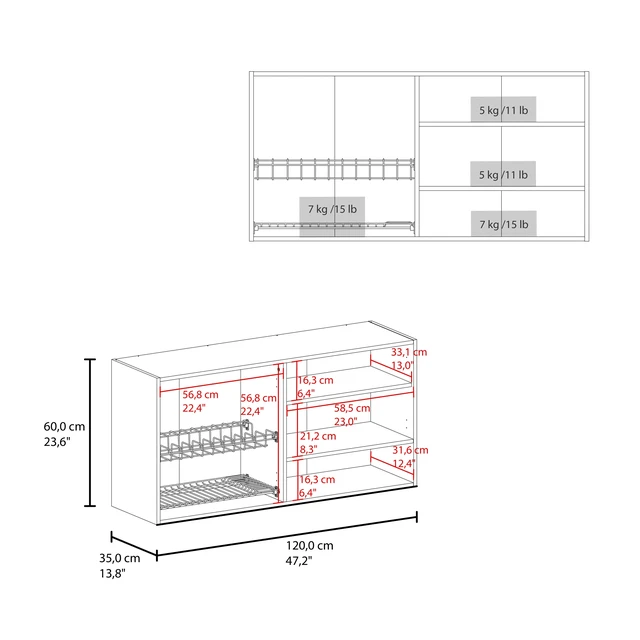 Alt view image 7 of 7 - Wall-Mounted Kitchen Cabinet with 4 Door Closed Storage Cabinets, Interior Shelves and Open Small Storage Space, White