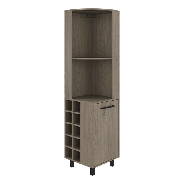 Alt view image 3 of 7 - Corner Bar Cabinet with Wine Cubbies, Stemware Rack and 4 Shelves, Light Gray, Particle Board