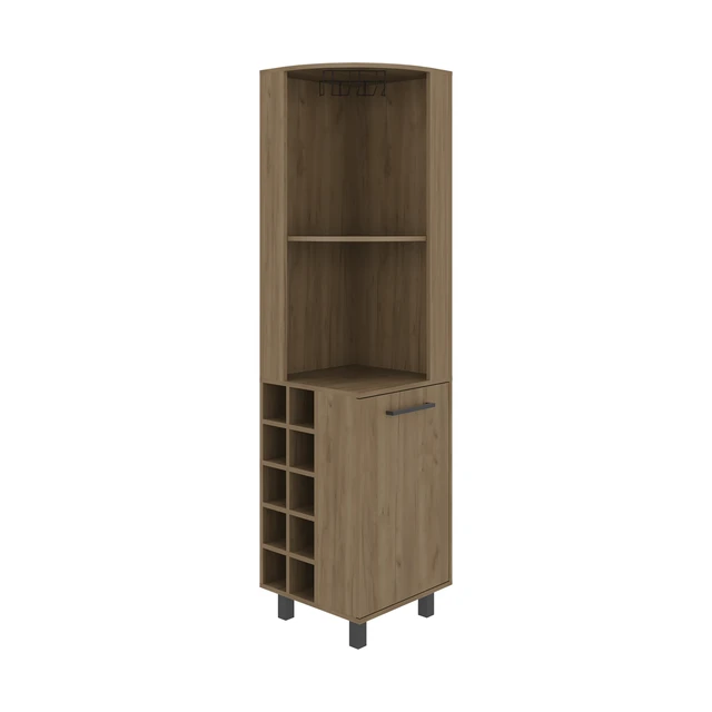 Alt view image 4 of 7 - Corner Bar Cabinet with Wine Cubbies, Stemware Rack and 4 Shelves, Light Oak, Particle Board