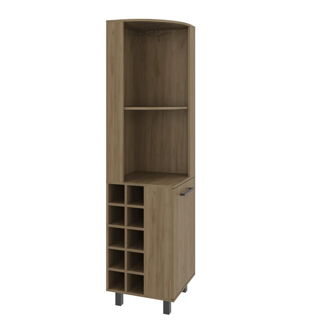 Alt view image 6 of 7 - Corner Bar Cabinet with Wine Cubbies, Stemware Rack and 4 Shelves, Light Oak, Particle Board